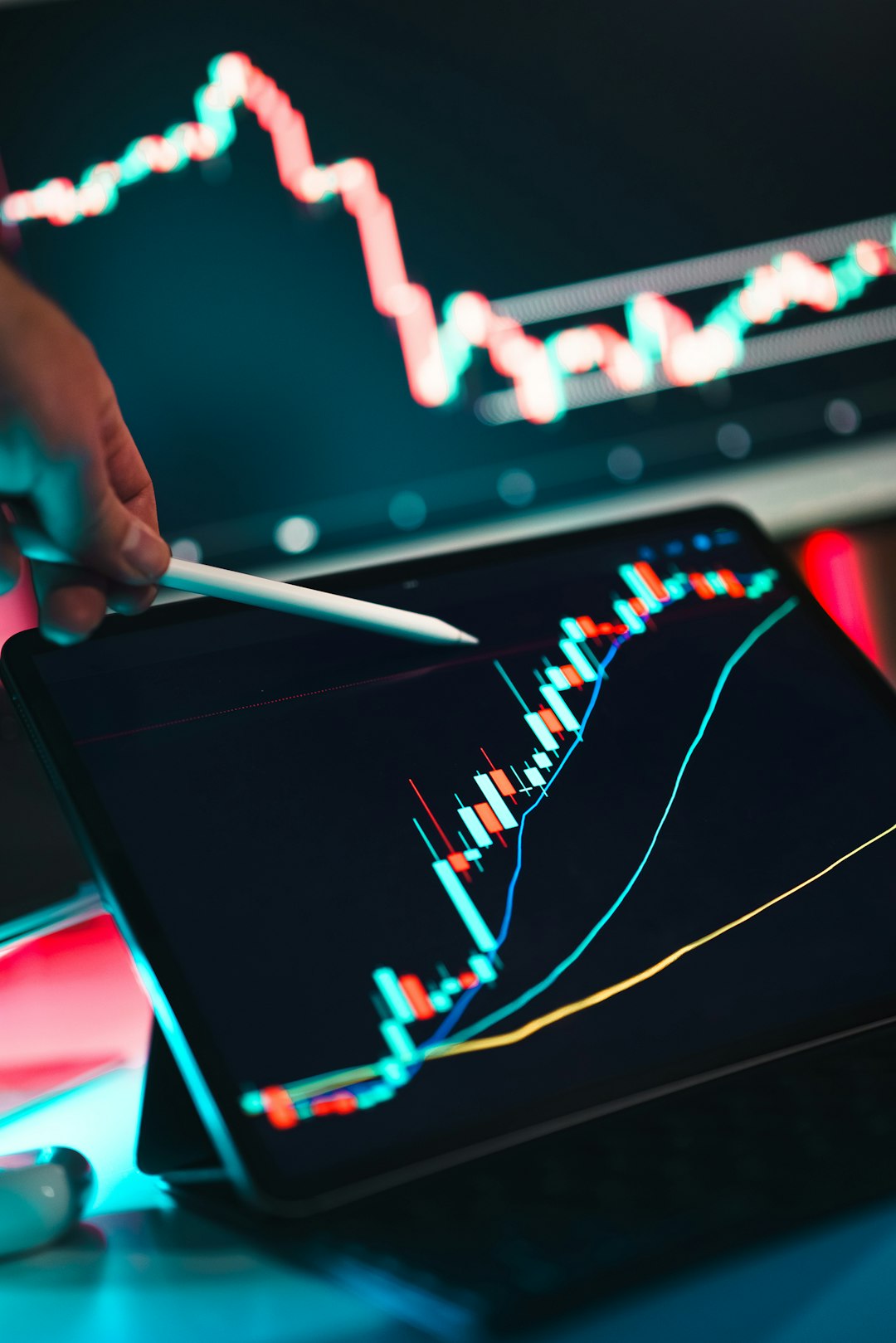 crypto currency financial market chart graphic tablet